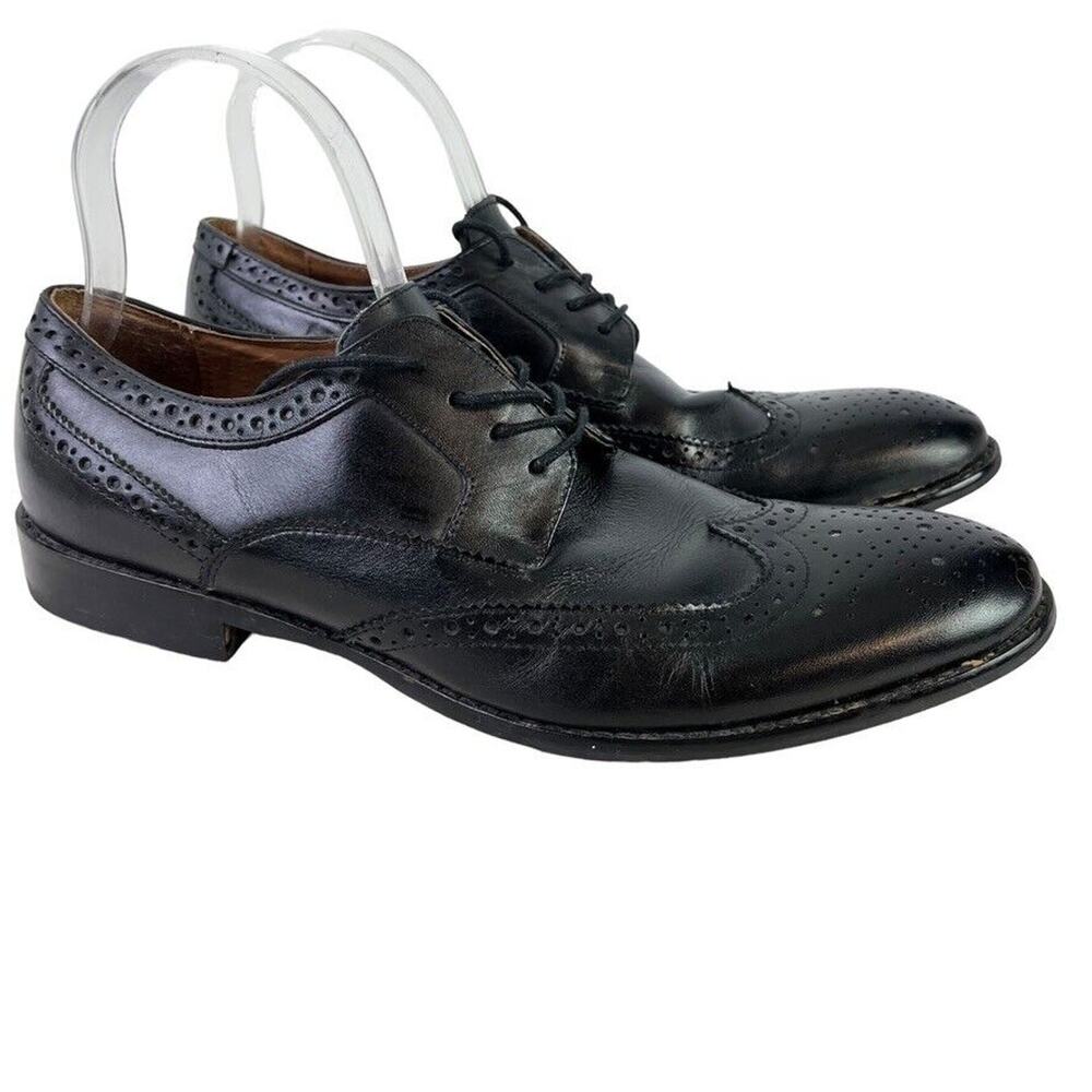 Aston Grey Collection Cross Mens Black Leather Wingtip Oxford Dress Shoes sz 9